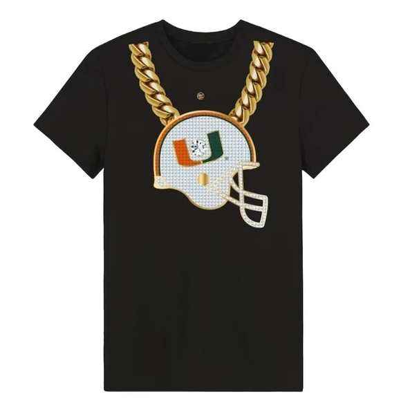 Dyme Lyfe Miami Hurricanes The U Turnover Gold Chain Black T-Shirt Men’s New - Picture 2 of 4